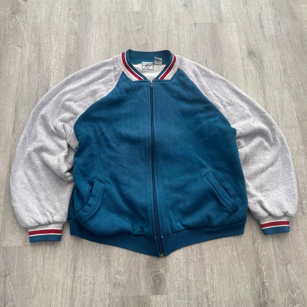 Vintage 80's McGregor Zip Sweatshirt Jacket Teal Gray Thermal Lined Mens M